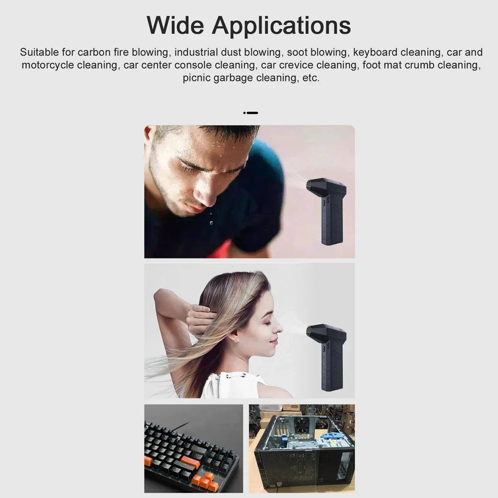 Soplador de aire eléctrico versátil para limpieza de teclados, ordenadores, portátiles, consolas y hogar.