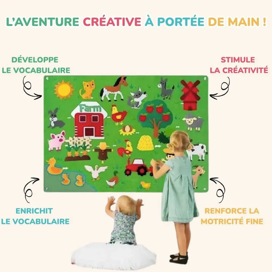Juego educativo interactivo de fieltro con figuras marinas, ideal para el desarrollo sensorial de niños pequeños.