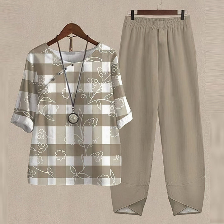 Pantalón recto con estampado floral y blusa elegante, conjunto de moda de dos piezas para mujer, estilo verano.