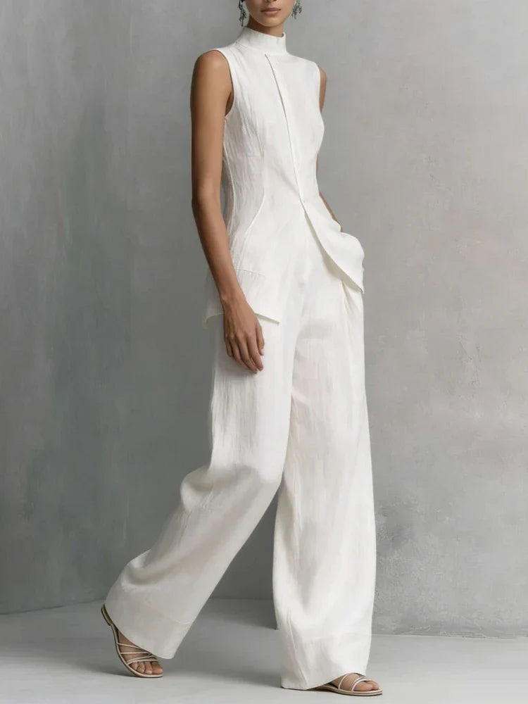 Conjunto de mujer Teresa. Chaleco con botones y pantalón ancho elegante, una opción cómoda para el verano.