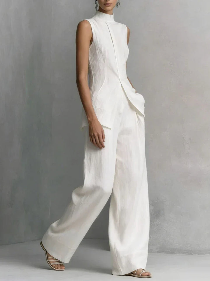 Conjunto de mujer Teresa. Chaleco con botones y pantalón ancho elegante, una opción cómoda para el verano.