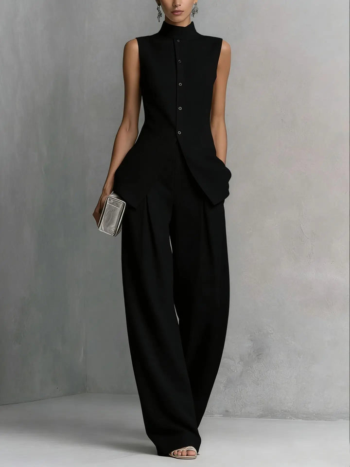 Conjunto Teresa mujer: chaleco sin mangas y pantalón ancho elegante, ideal para moda casual de verano.