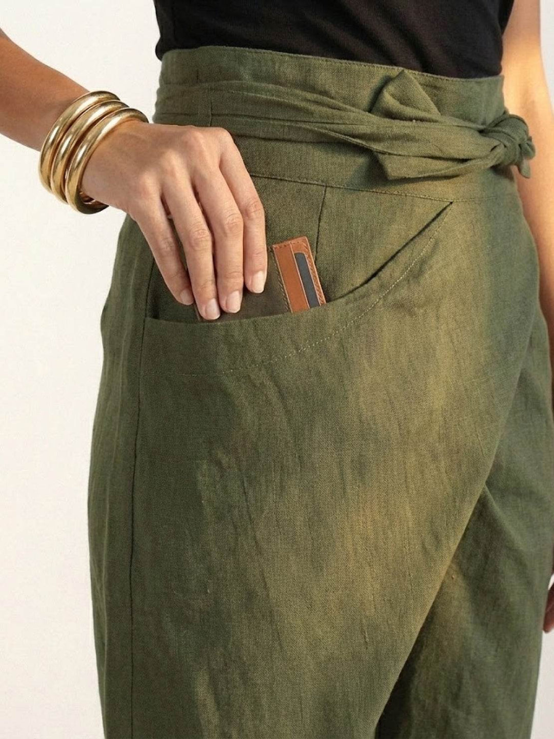 Pantalones casuales de mujer Teresa, tiro alto y cintura anudada, para primavera.