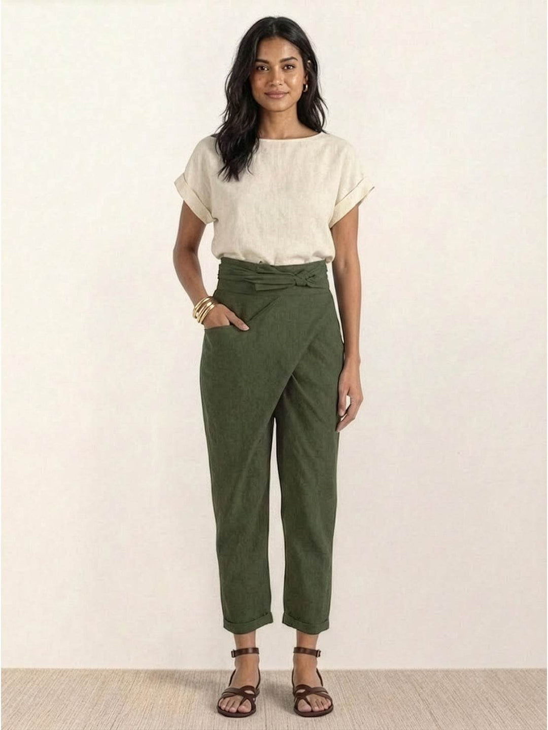 Comodidad diaria: pantalones Teresa de mujer, relajados, con cintura anudada.