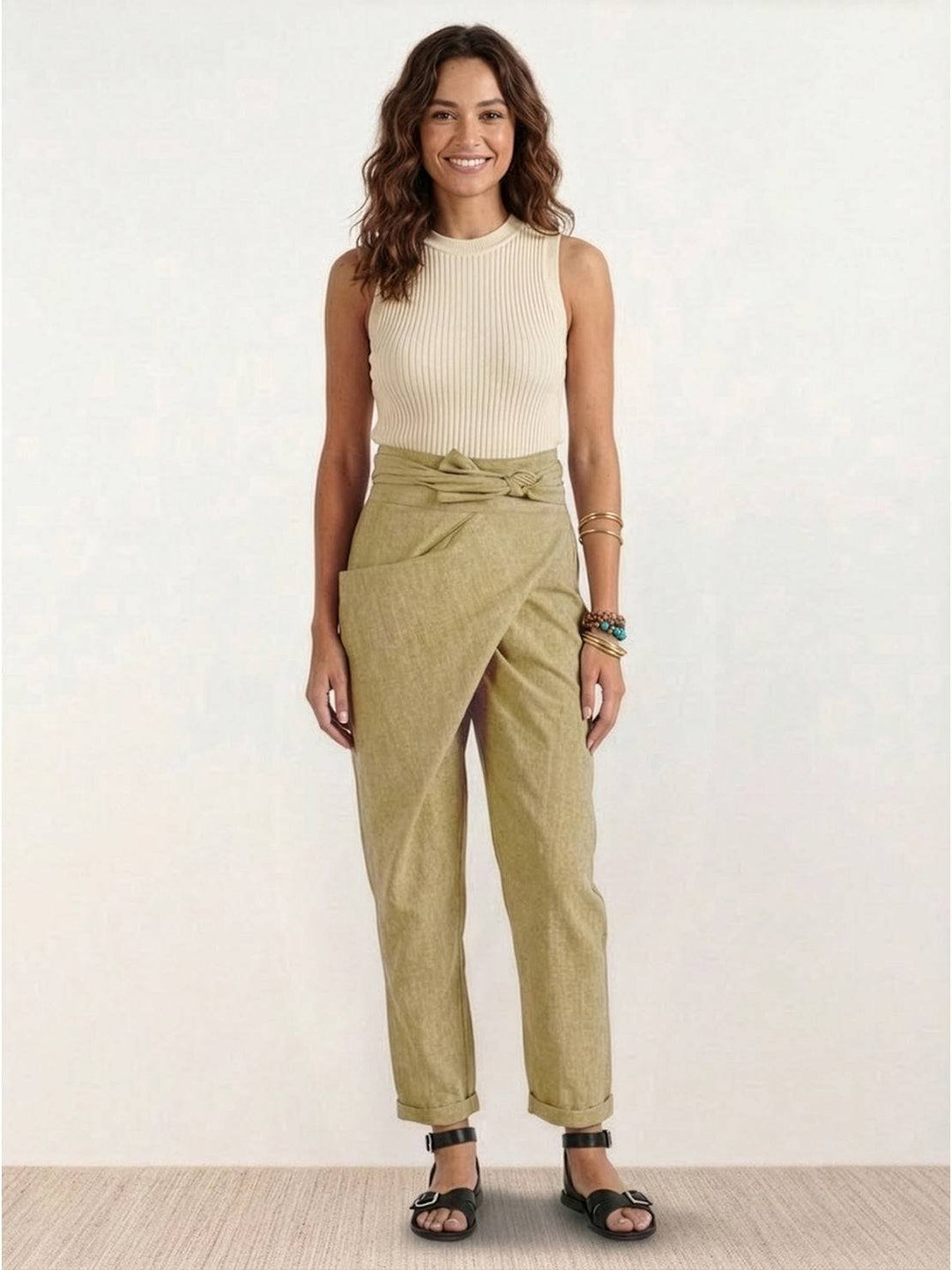 Pantalones Teresa para mujer, cintura anudada, estilo relajado, para cualquier ocasión.