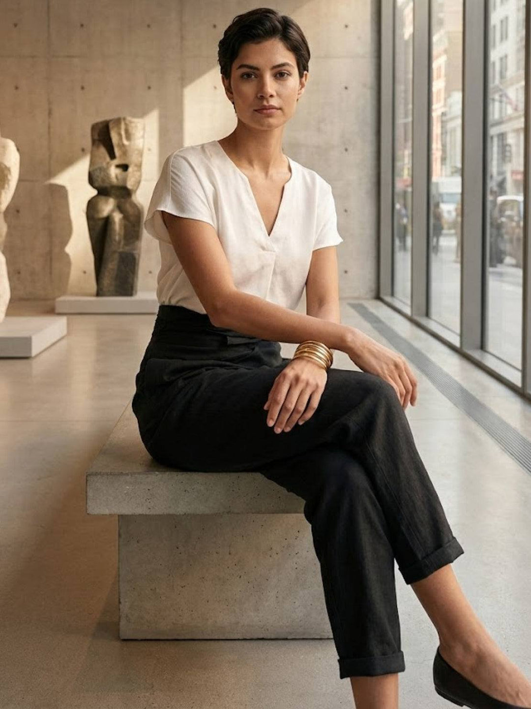 Comodidad y estilo casual: pantalones Teresa mujer, relajados, cintura anudada.