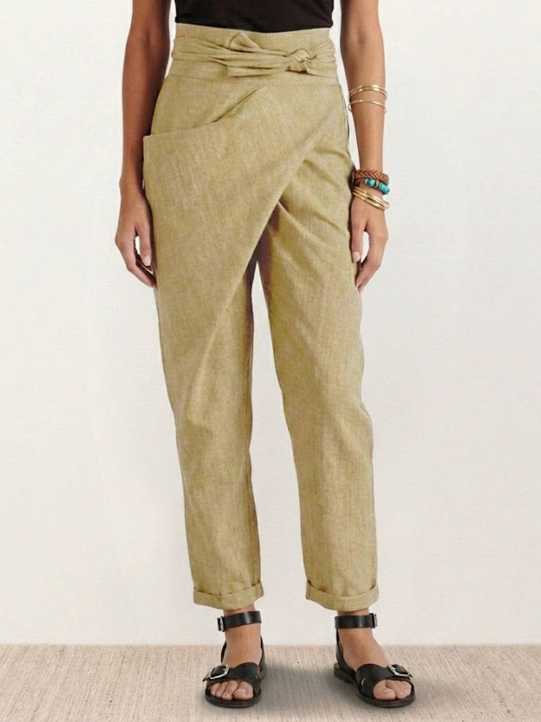 Pantalones casuales de mujer, Teresa, con cintura anudada, ideales para diario.