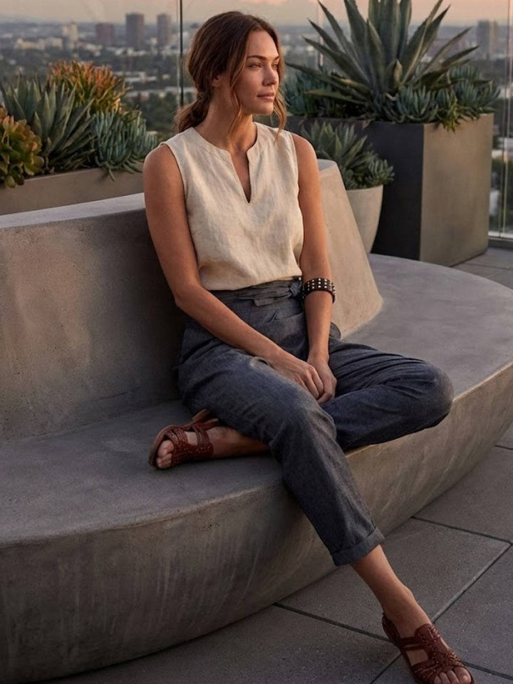 Comodidad y estilo: pantalones Teresa relajados de mujer con cintura anudada.