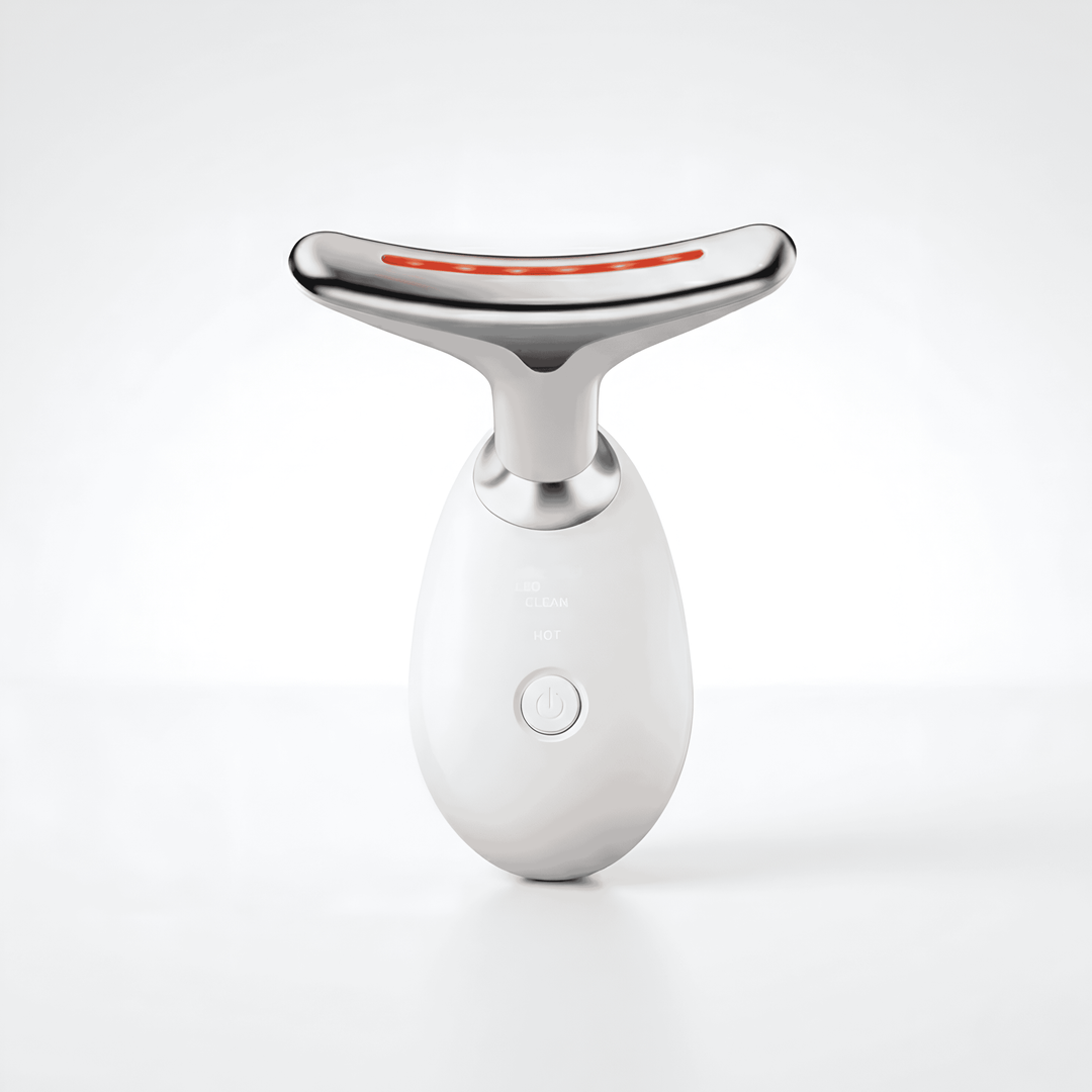 Dispositivo facial LED 7-en-1 con EMS para rejuvenecimiento de la piel y cuidado antiedad.