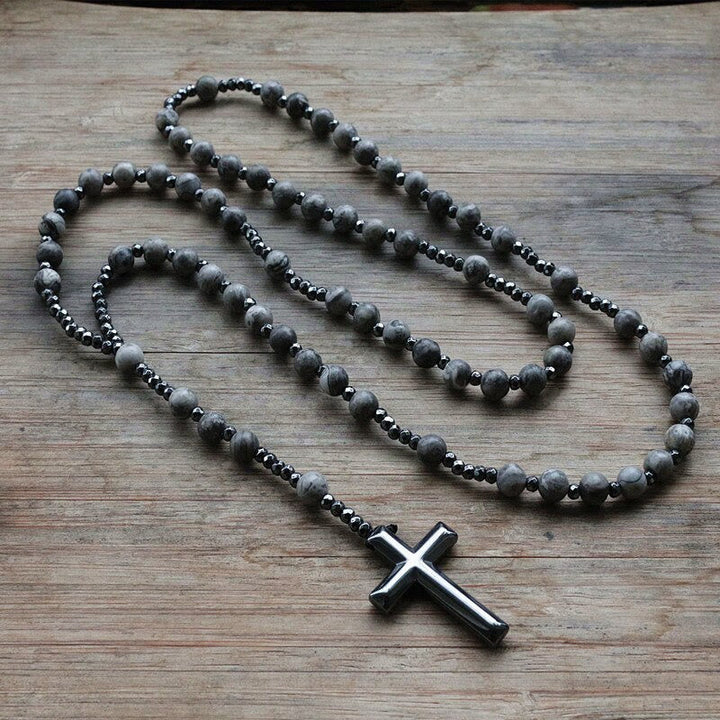 Rosario de ojo de tigre, piedra natural pulida. Collar espiritual unisex, joyería artesanal y ajustable.