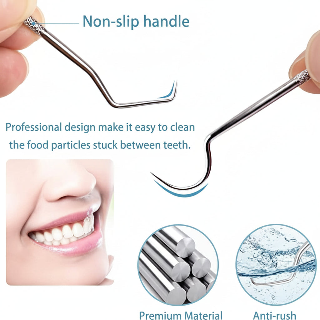 Kit de mondadientes de metal con estuche compacto, ideal para llevar y mantener la limpieza dental en cualquier lugar.