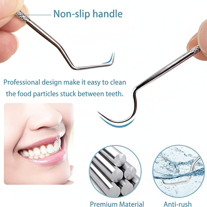 Kit de mondadientes de metal con estuche compacto, ideal para llevar y mantener la limpieza dental en cualquier lugar.