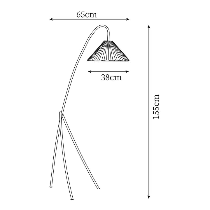 Moderna lámpara de pie con trípode. Pantalla plisada que crea luz acogedora para lectura.