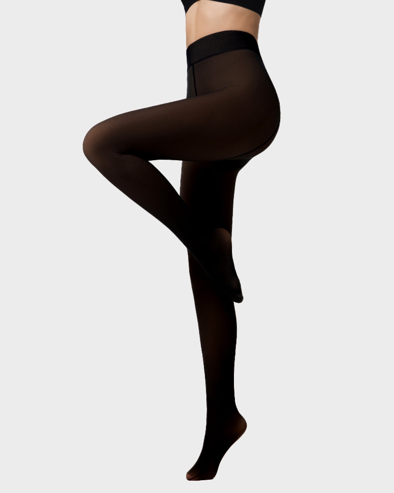 Mallas de invierno, abrigadoras y con efecto translúcido. Moda femenina y piernas cálidas.