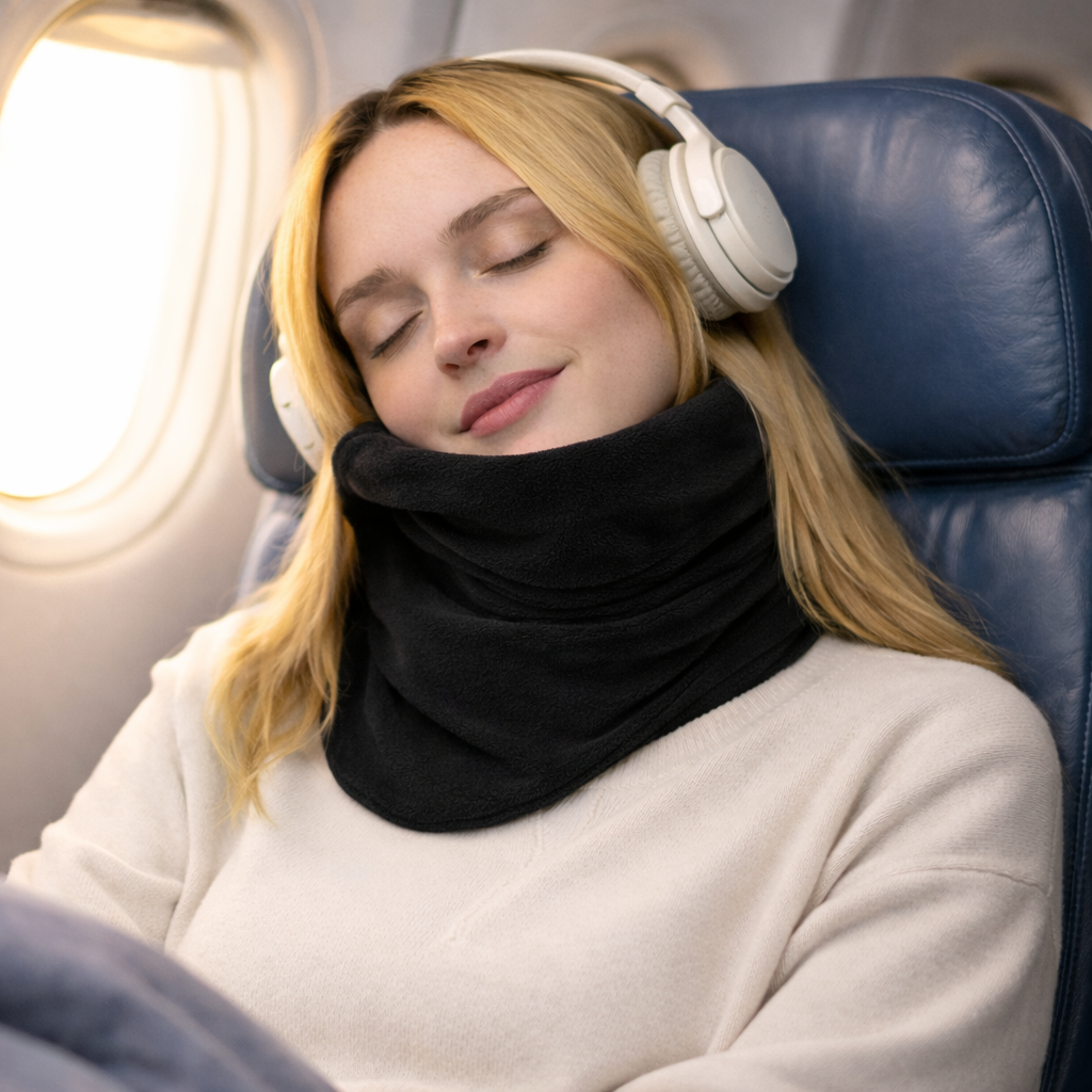 Cojín cervical ergonómico para viaje, proporciona comodidad y soporte óptimo en avión, coche o tren.