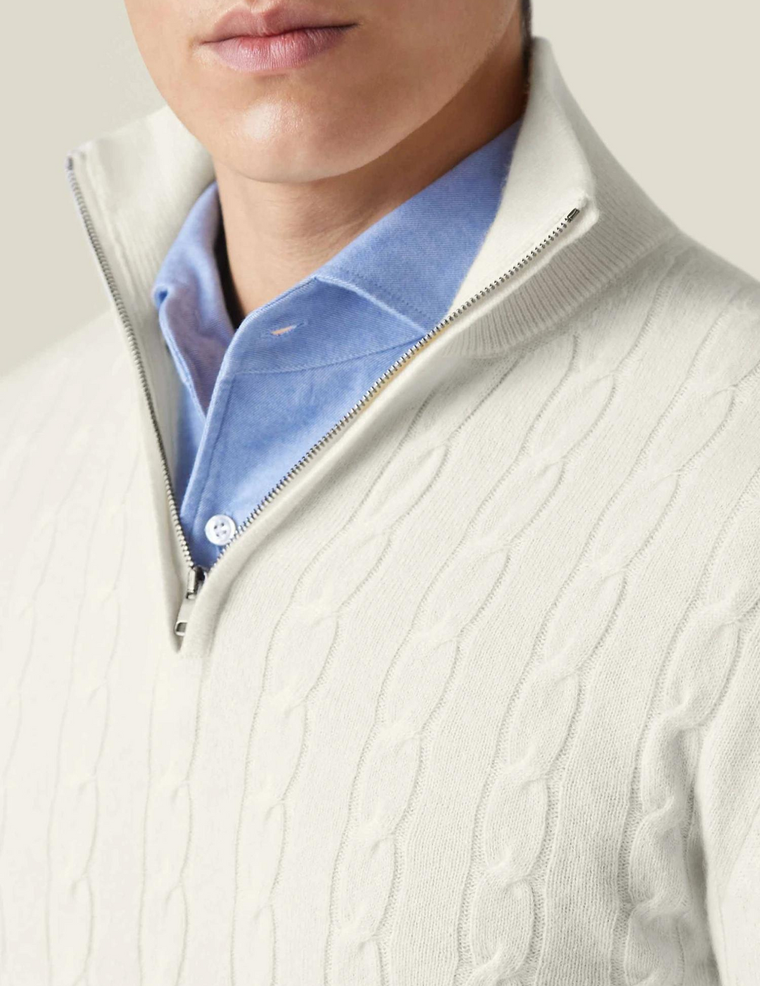 Suéter de hombre casual y elegante, trenzado, cuello alto y cremallera, para invierno.
