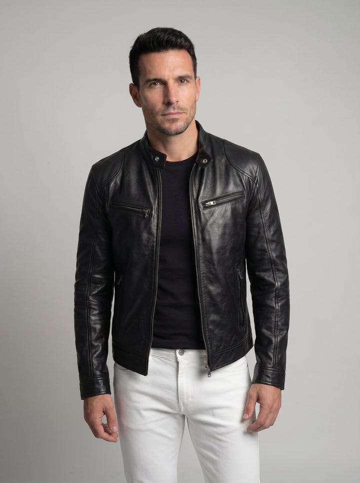 Chaqueta de piel vegana para hombre, estilo elegante de otoño, moda masculina.