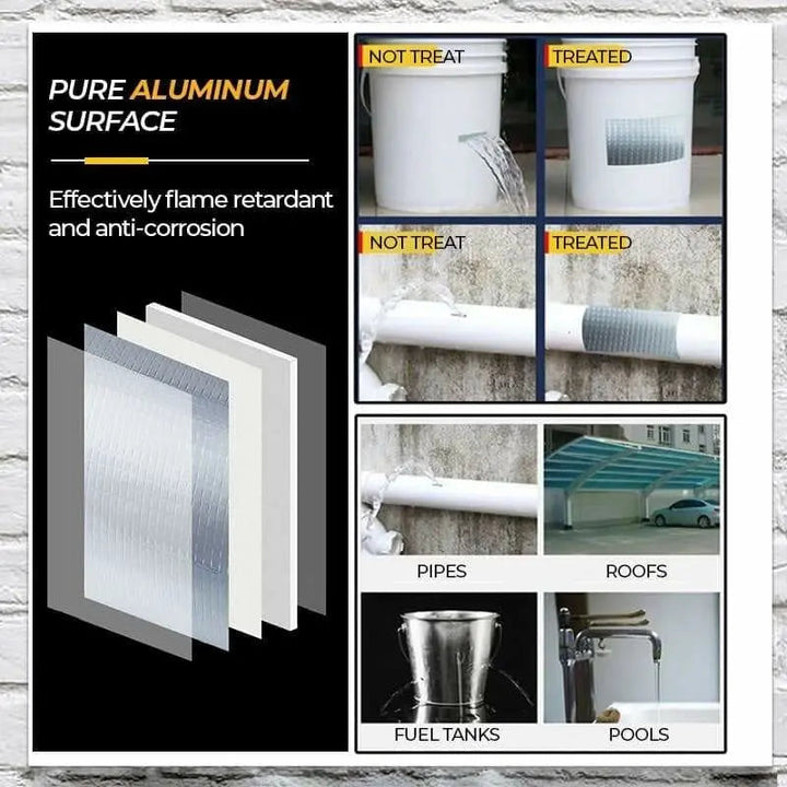 Cinta sellante de aluminio butílico para reparaciones automotrices e industriales. Impermeable y resistente a fugas.