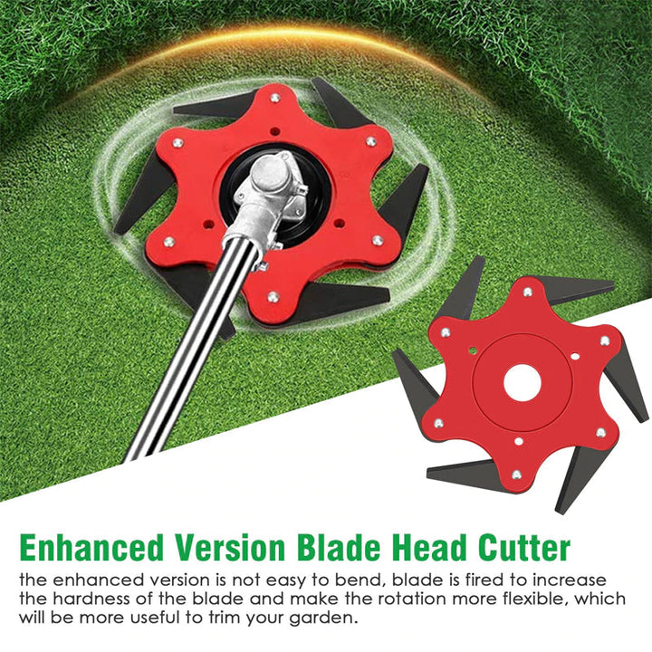 Cabezal profesional para desbrozadora, equipado con 6 cuchillas de acero para un corte potente y preciso.