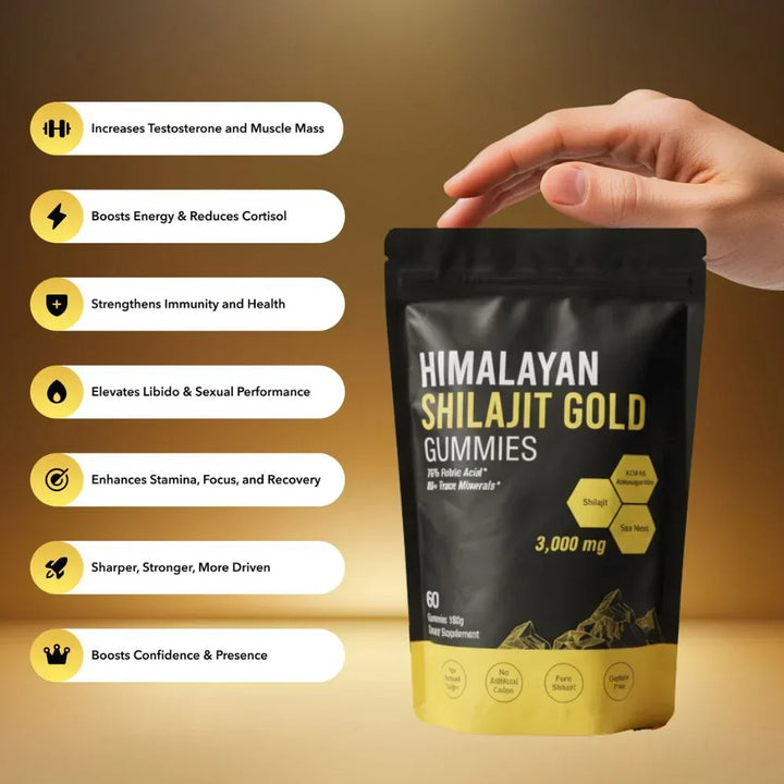 Suplemento de Shilajit Himalayo en gomitas, impulsa tu energía, concentración y bienestar.