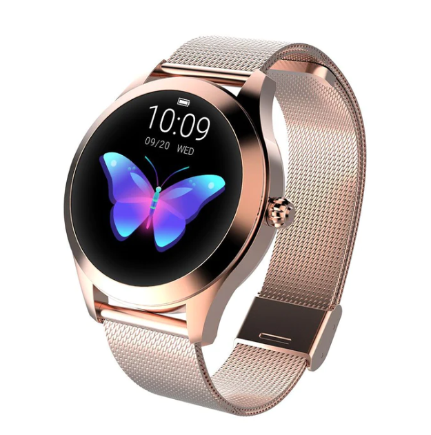 Reloj inteligente AstraGlow para mujer. Monitoriza ritmo cardiaco, presión arterial y sueño para bienestar.