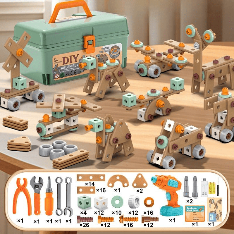 Juego de herramientas para niños, desarrolla habilidades de construcción y resolución de problemas.