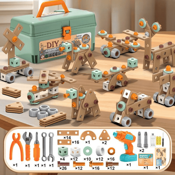 Juego de herramientas para niños, desarrolla habilidades de construcción y resolución de problemas.