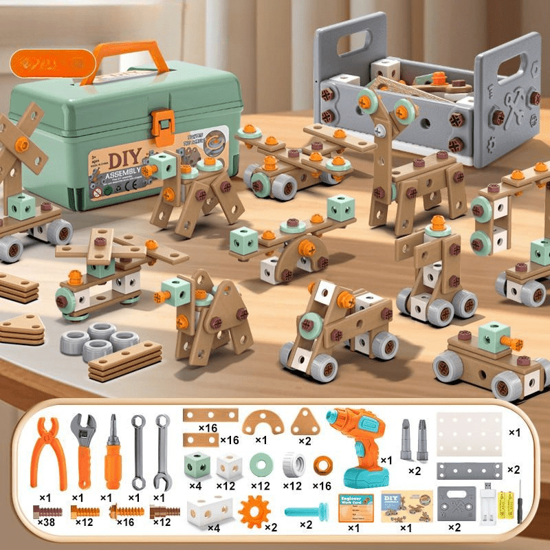 Caja de juego de herramientas de construcción para niños, regalo educativo y creativo.