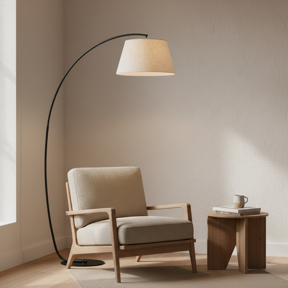 Decoración moderna: lámpara de pie de arco para sala, iluminación sofisticada y funcional.