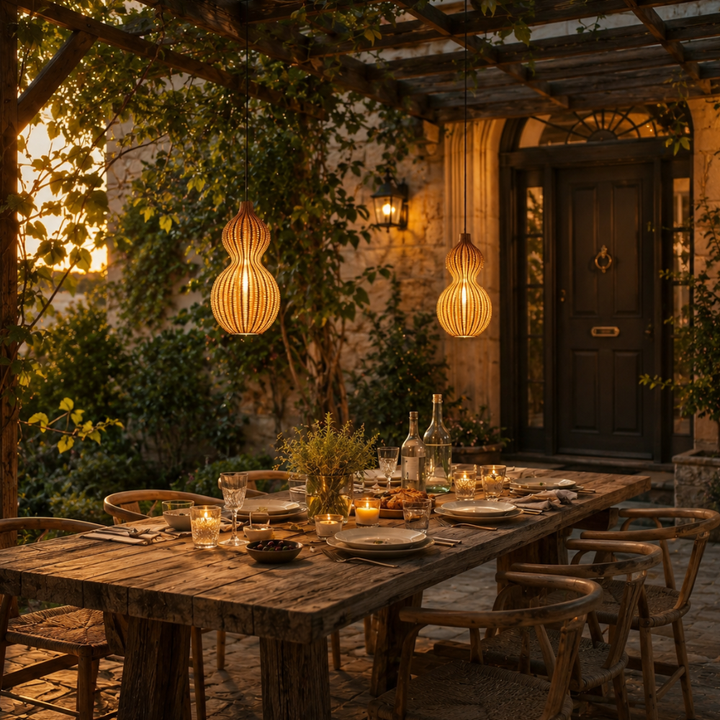Iluminación costera para jardín, lámpara colgante tejida con materiales duraderos, estilo único.