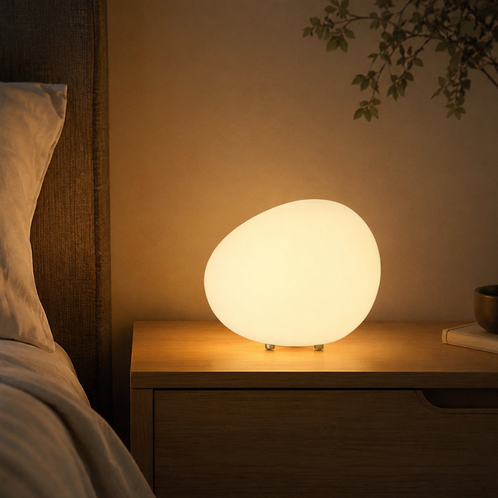 Lámpara de mesa LED 'Pebble' moderna, diseño orgánico. Ideal para salón o dormitorio.