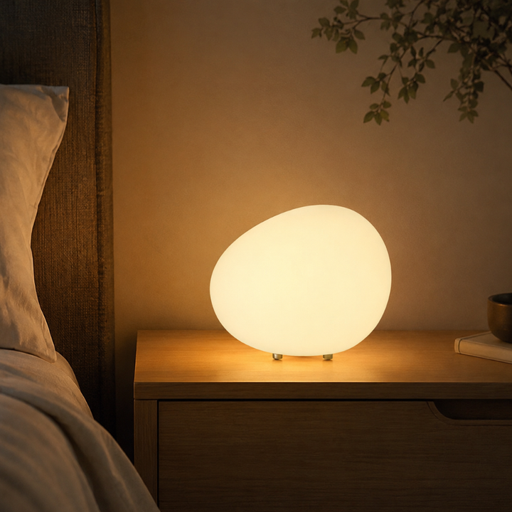 Lámpara de mesa LED 'Pebble' moderna, diseño orgánico. Ideal para salón o dormitorio.