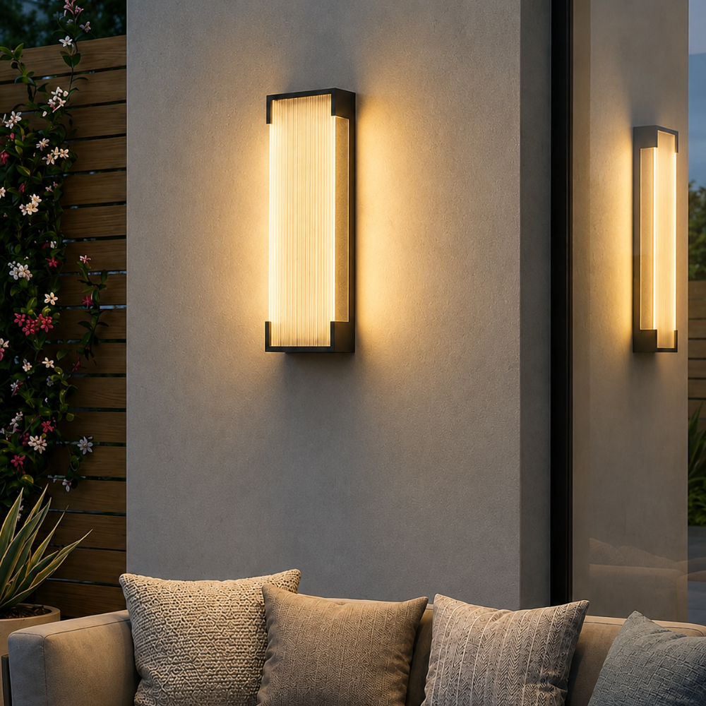 Aplique LED de acero inoxidable, iluminación exterior moderna y duradera, diseño IP65.