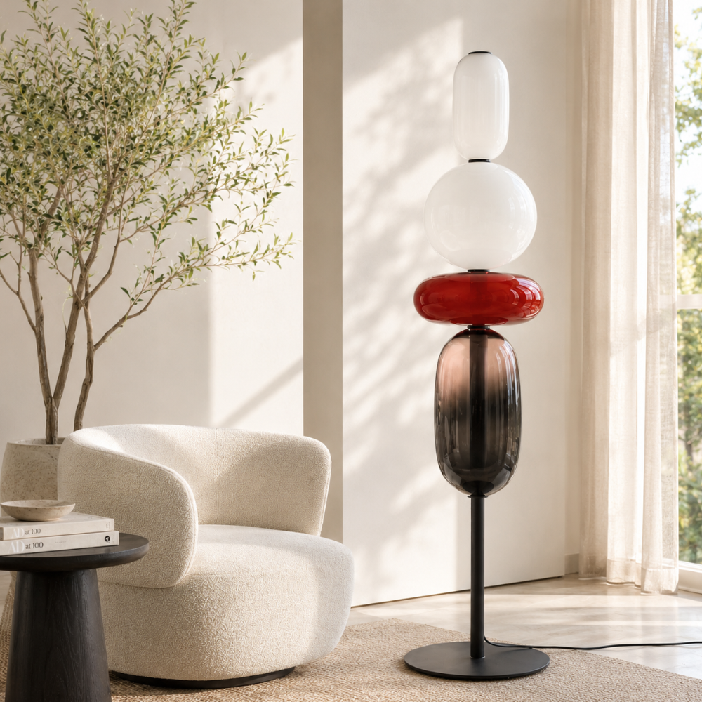 Lámpara de pie LED Solenne moderna, diseño escultural para salón contemporáneo. Luz cálida.