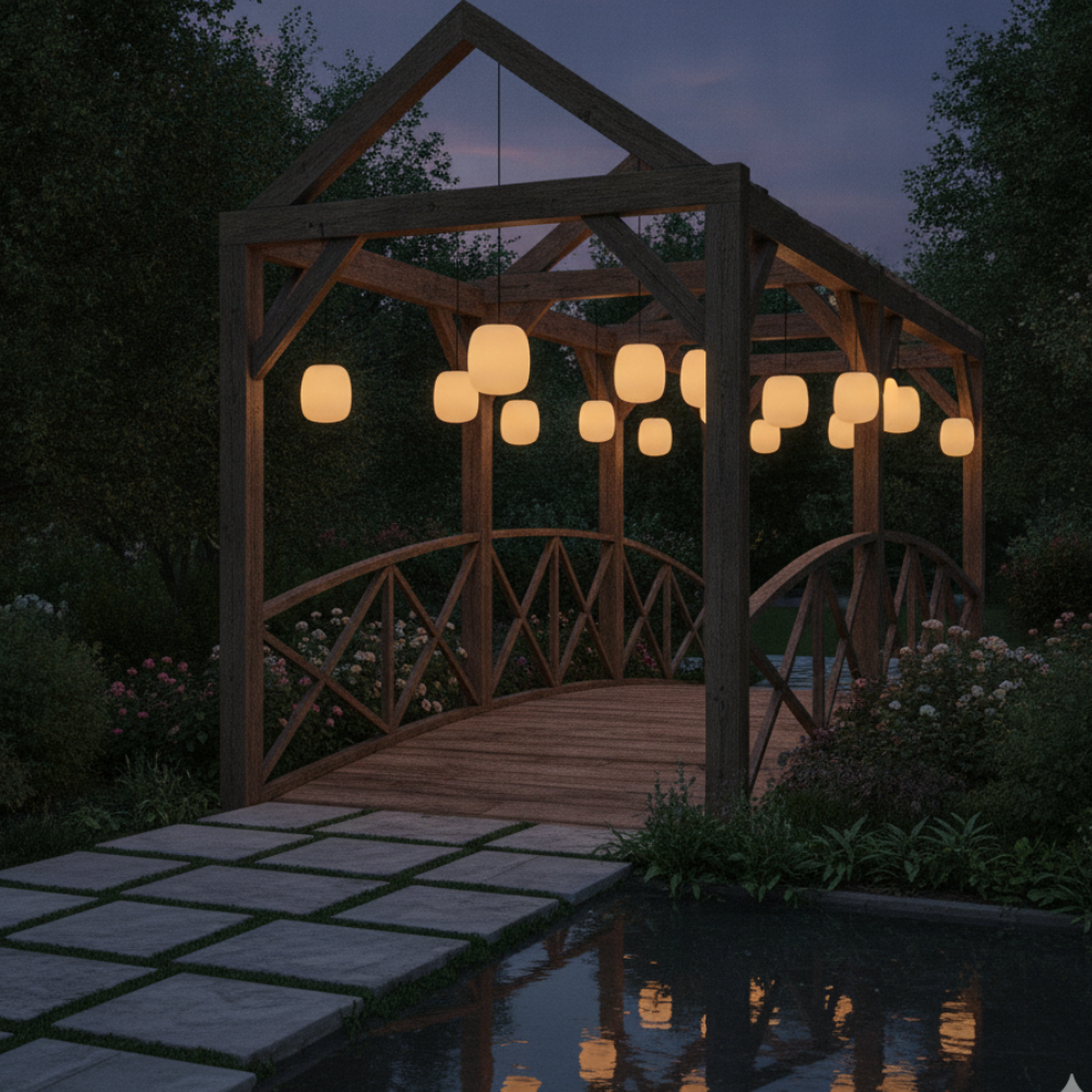 Lámpara exterior LED colgante, IP65, diseño japonés y resistente para terraza moderna.