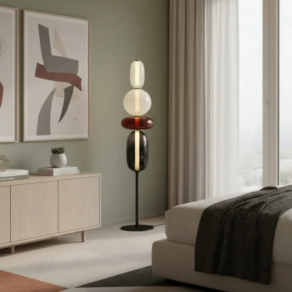Lámpara de pie Solenne LED, luz cálida para un ambiente acogedor. Diseño moderno escultural.