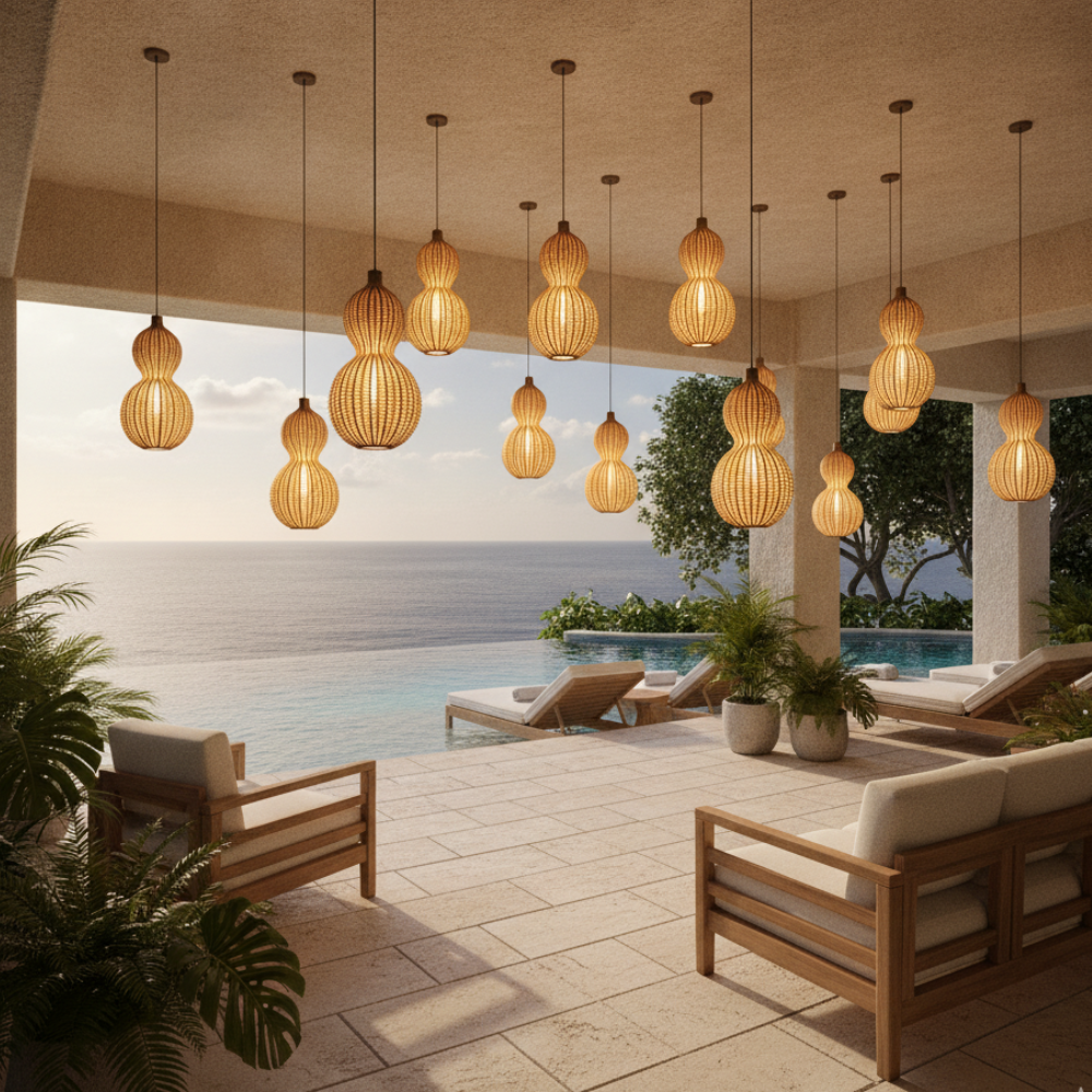 Luz de techo tejida para exterior, aporta un toque natural, IP65 y decorativa.
