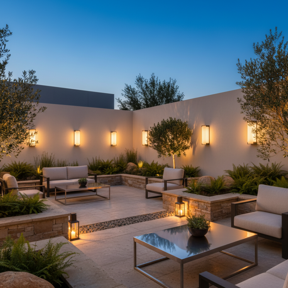 Iluminación exterior LED IP65, aplique regulable de acero inoxidable para terrazas.