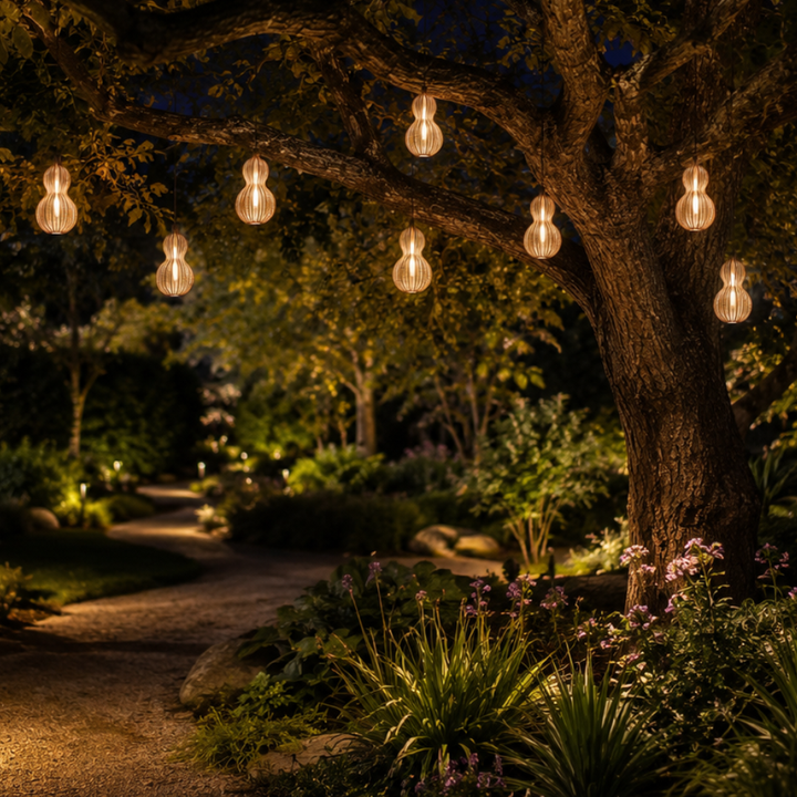 Lámpara colgante impermeable, diseño elegante para jardín, iluminación ambiental tejida.