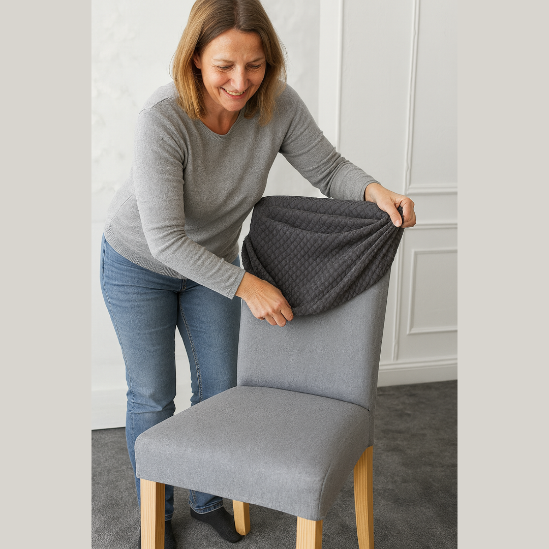 Funda elástica para silla, transforma tu comedor con estilo moderno y protección.