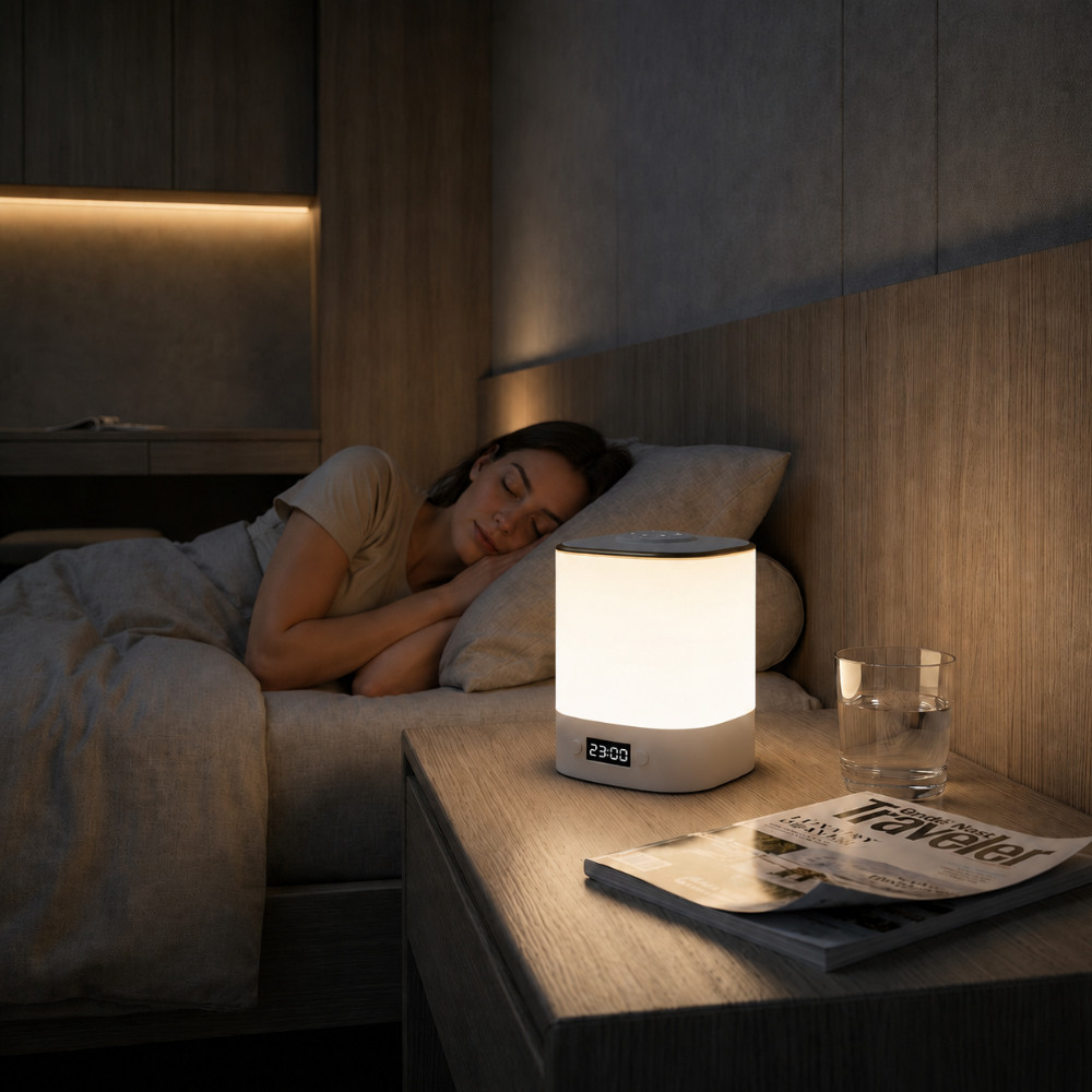 Lámpara de mesa LED regulable, versátil para dormitorio, escritorio o salón. Luz ambiente para decoración hogar.
