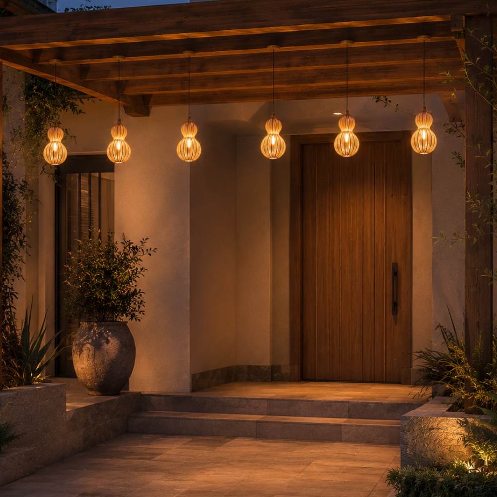Colgante exterior para iluminación de zonas de estar en jardín, tejida y duradera.