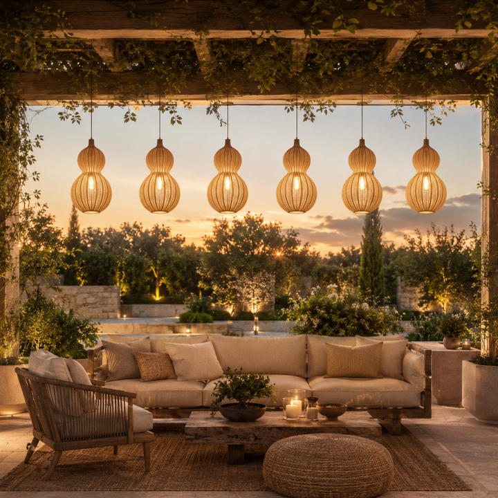 Lámpara tejida de diseño para patios y jardines modernos, resistente a la intemperie.