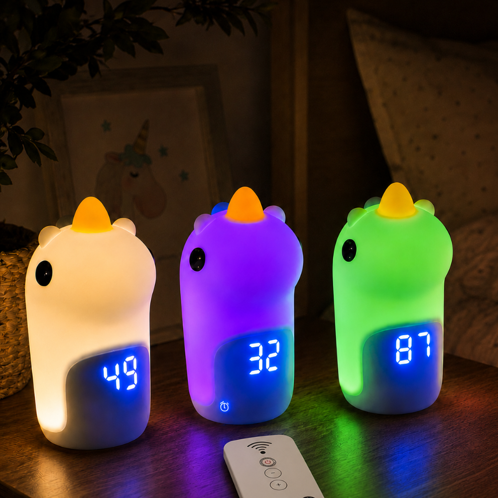 Luz LED USB de unicornio para habitación infantil. Sirve como despertador.