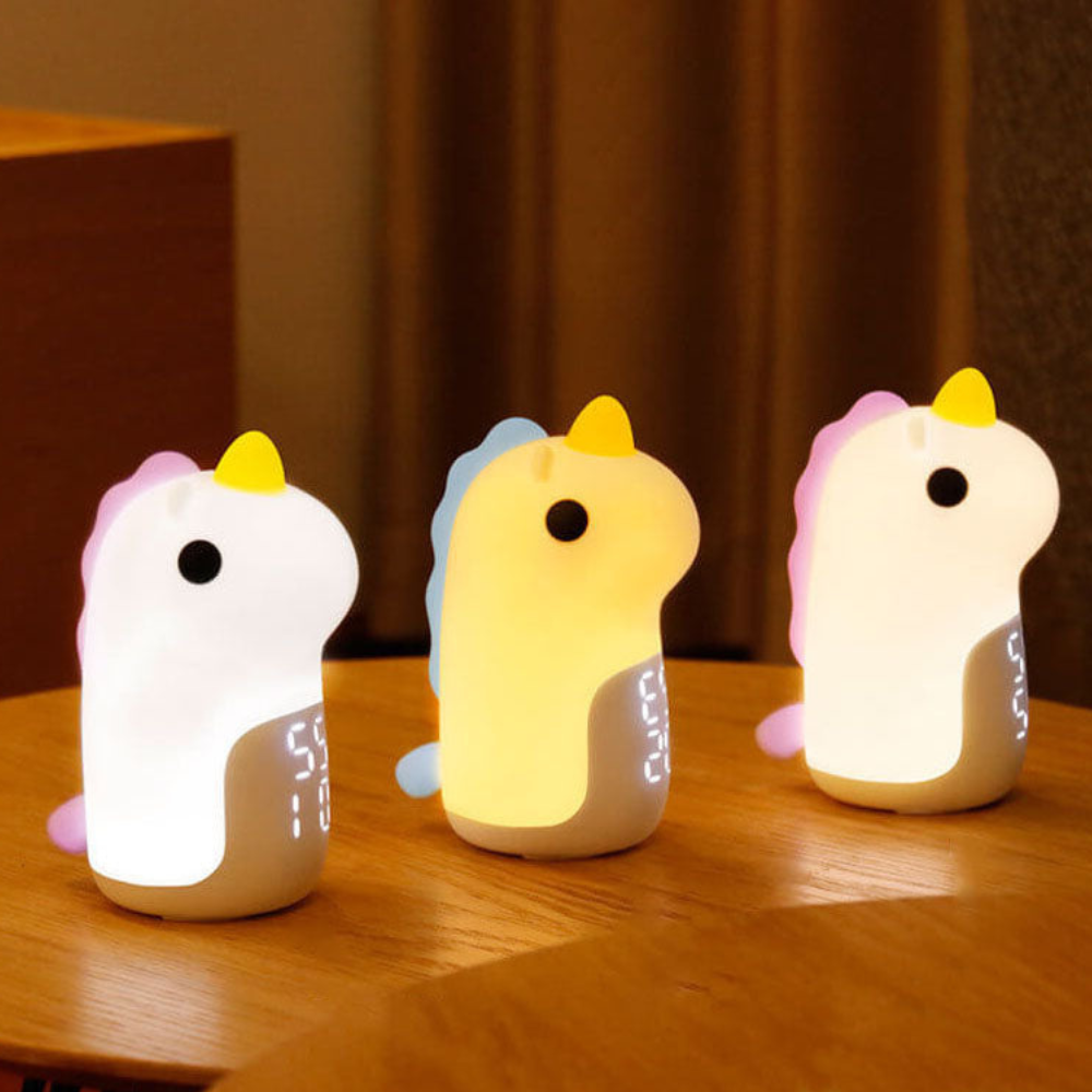 Despertador infantil con luz nocturna de unicornio. Facilita el sueño y la hora de despertar.