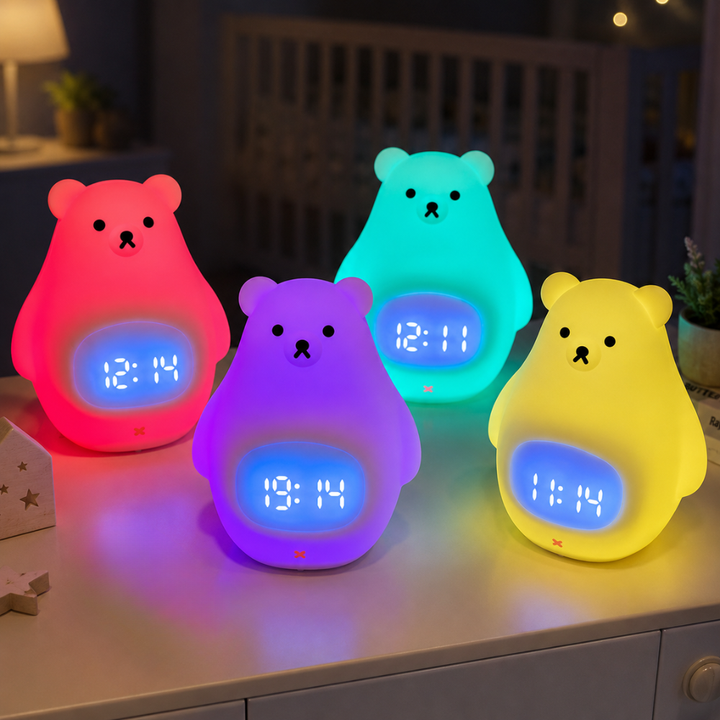 Bonito reloj despertador de oso polar para niños con luz LED suave, perfecto para su dormitorio.