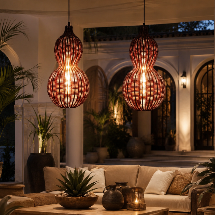 Colgante IP65 para exterior, lámpara tejida decorativa, estilo costero para jardín.