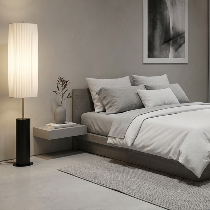 Diseño minimalista Kiyora, lámpara de pie LED moderna con toque japonés wabi sabi.