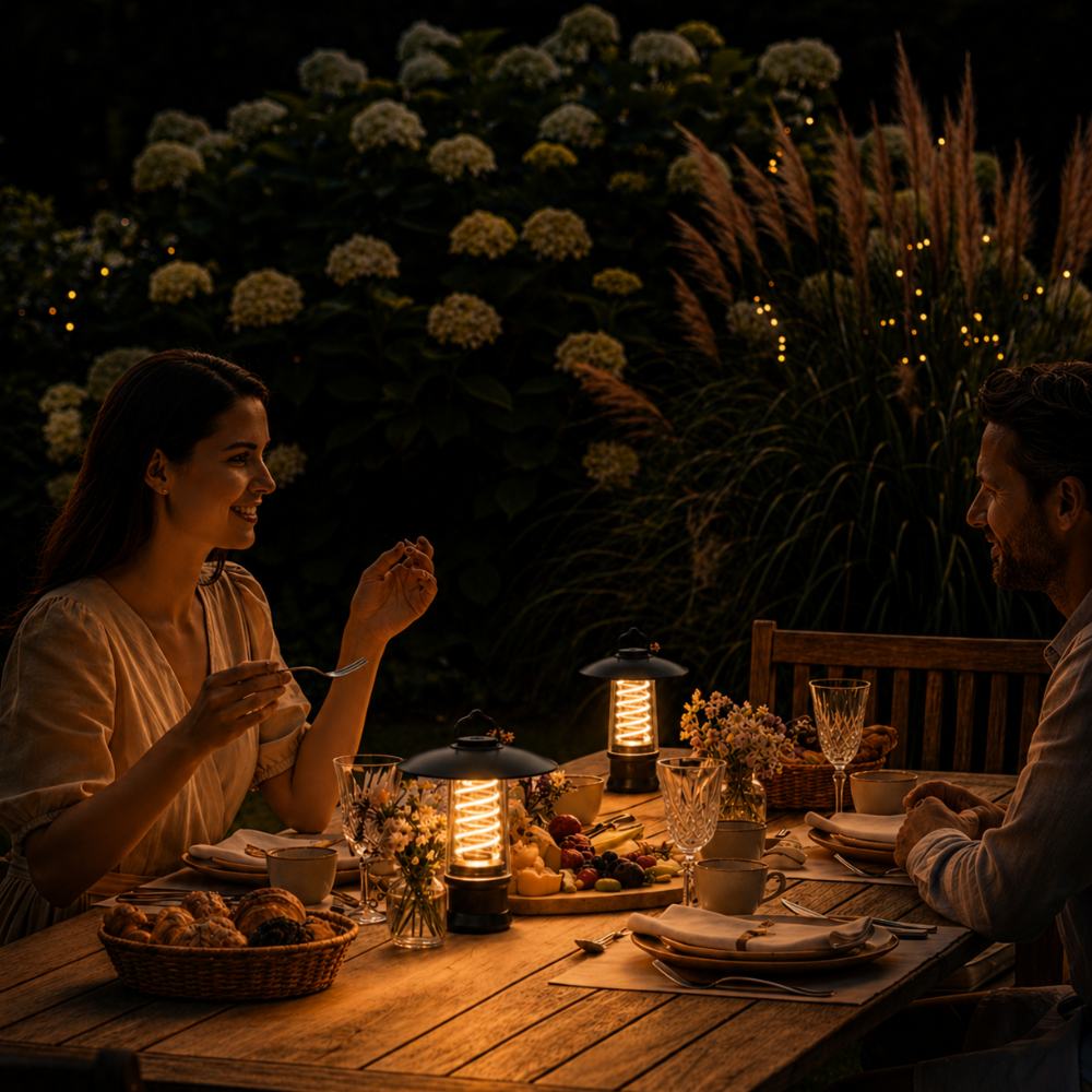 Linterna LED para glamping con luz suave y cálida, una adición elegante a tu equipo.