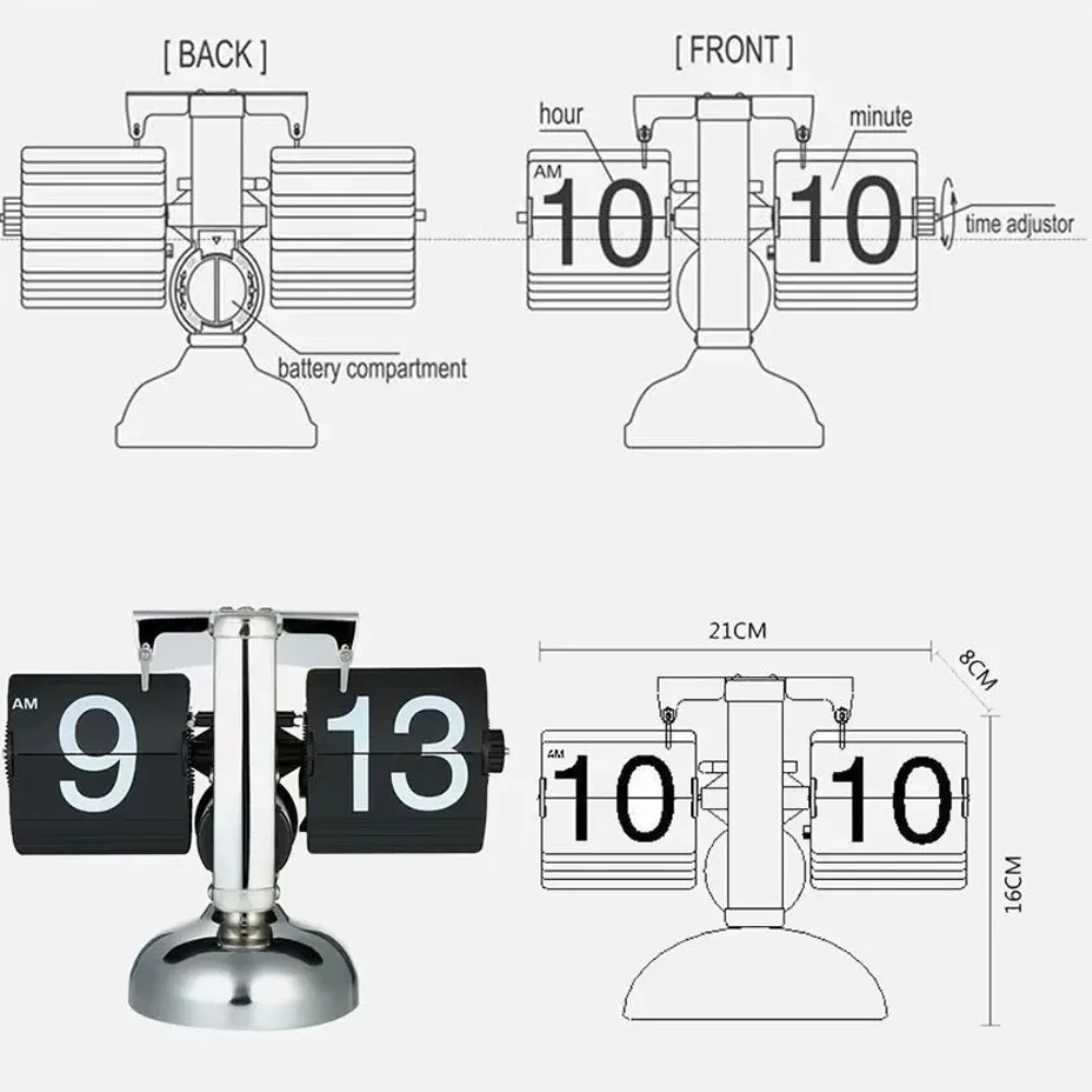 Reloj de mesa retro-moderno. Accesorio indispensable para una decoración chic, actual y compacta.